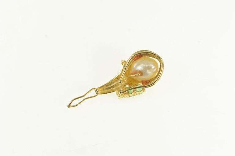14K Yellow Gold Pearl Emerald Diamond Vintage Ornate Charm/Pendant