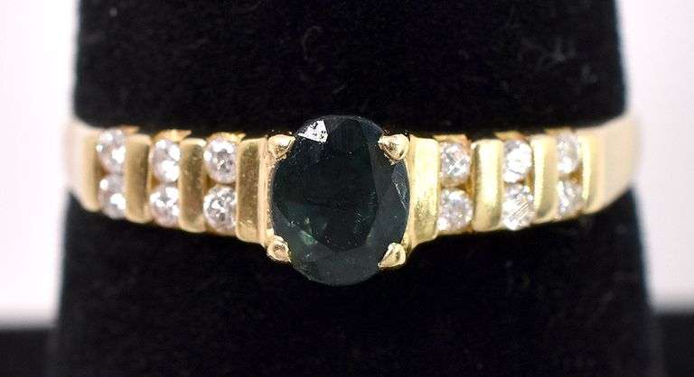 Adorable Blue Sapphire And Diamond Ring In 14K Yellow Gold