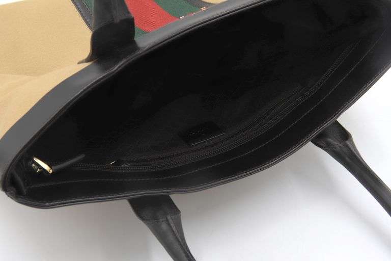 Gucci Canvas Sherry Leather Trimmed Web Tote