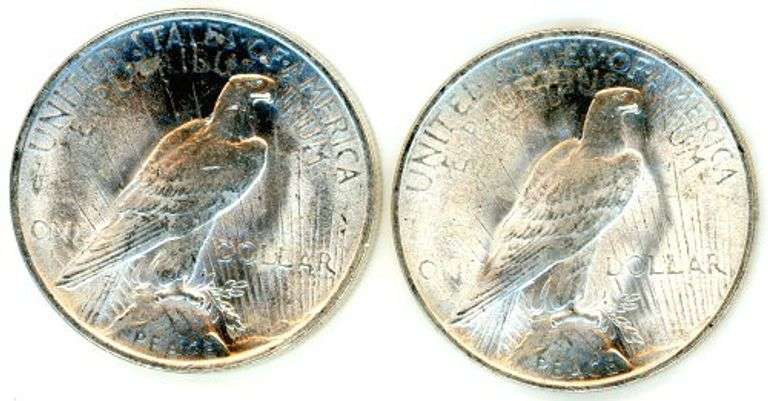Two Peace Silver Dollars from 1922 in AU/Unc