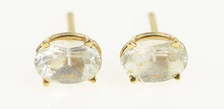 14K Yellow Gold Vintage CZ Solitaire Classic Stud Earrings
