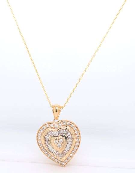 Incredible Yellow Gold 1.75ctw Heart Shaped Diamond Pendant on Rolo Chain Necklace