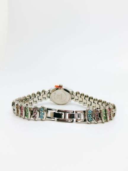 Ladies Geneva & Gemstone Watch, 18kt White Gold Plated