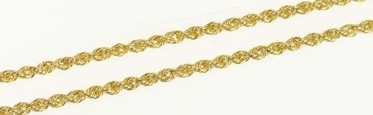 14K Yellow Gold 1.6mm Rope Rolling Link Fancy Twist Chain Necklace