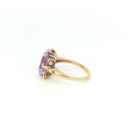 10K Yellow Gold 1940's Emerald Cut Amethyst Ornate Vintage Ring