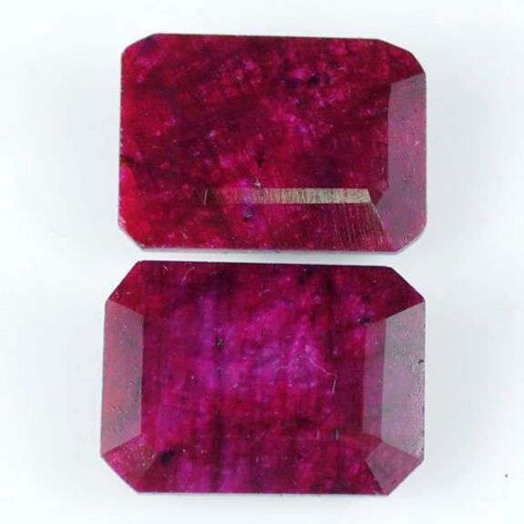 MATCHING PAIR OF 2 EMERALD CUT NATURAL RUBY LOOSE GEMSTONES- 75.0+ CARATS!!