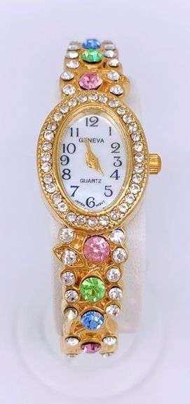 LADIES GENEVA & GEMSTONE WATCH-18KT GP