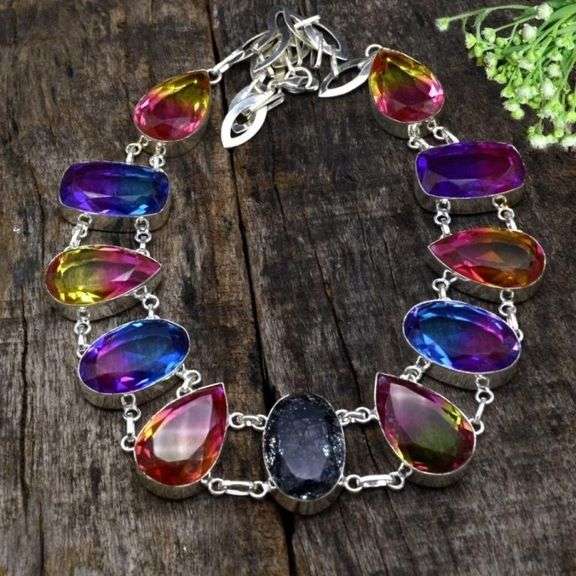 Huge Lab Made Watermelon Tourmaline Necklace