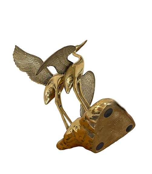 Vintage MCM Hollywood Regency Brass Cranes Sculpture 15 Inch