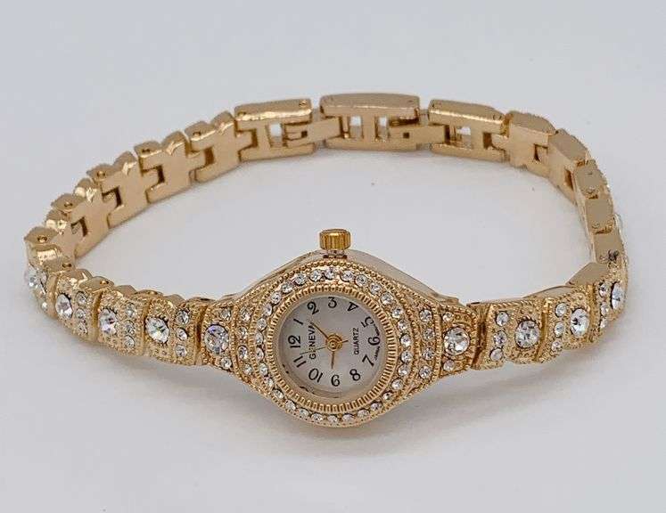 LADIES GENEVA & GEMSTONE WATCH-18KT GP