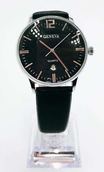 Classic Looking Everyday Men's Geneva Watch w/ Genuine Leather Band