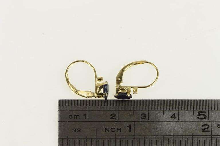14K Yellow Gold Oval Natural Sapphire Diamond Lever Back Earrings