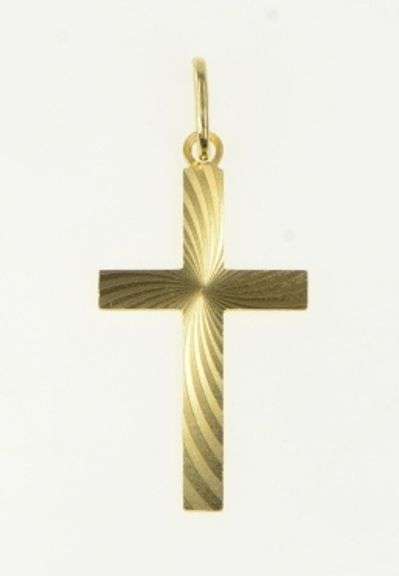 14K Yellow Gold Ornate Swirl Design Cross Christian Faith Pendant