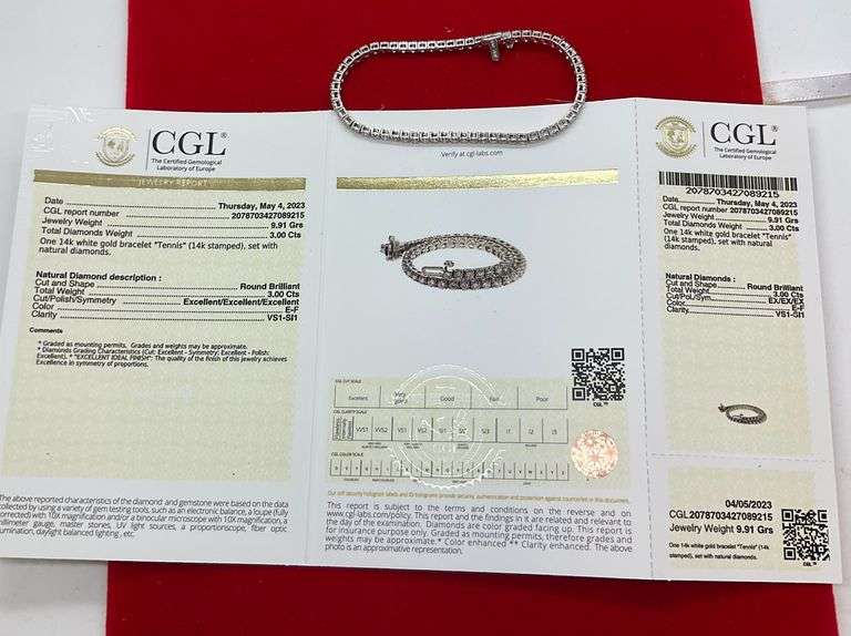CERTIFIED BRAND NEW 14K WHITE GOLD LADIES DIAMOND TENNIS BRACELET . 3.00 CARATS