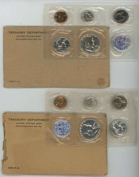 Gem 1955 & 1956 US Proof Sets in the original Flat Pack envelopes