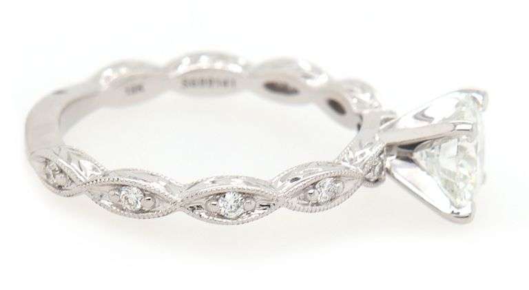 Gabriel & Co. 1.14ctw Round Diamond Twisted Milgrain Shank Straight Engagement Ring in 14K