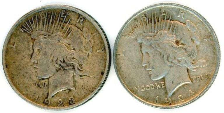 2 Different Peace Silver Dollars: 1923 & 1924