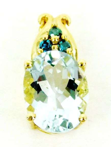 14K Aquamarine & Blue Diamonds Pendant
