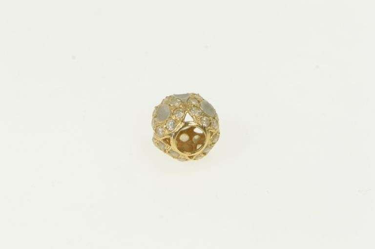 14K Yellow Gold Ornate Wavy Two Tone CZ Encrusted Bead Charm/Pendant