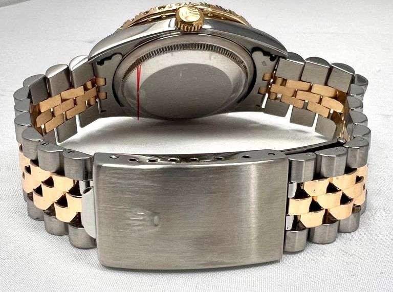Rolex Unisex/Men's 36mm Stainless Steel and Yellow Gold Datejust Black Arabic Diamond Dial Custom Diamon Bezel