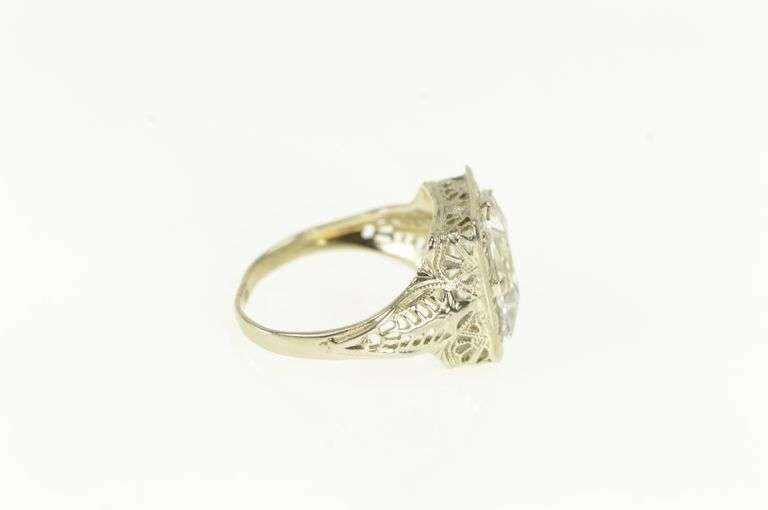 14K White Gold Art Deco Filigree CZ Elaborate Statement Ring