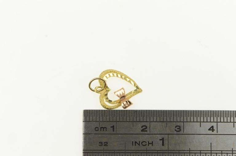 14K Yellow Gold Two Tone Bow Heart Love Symbol Valentine Charm/Pendant