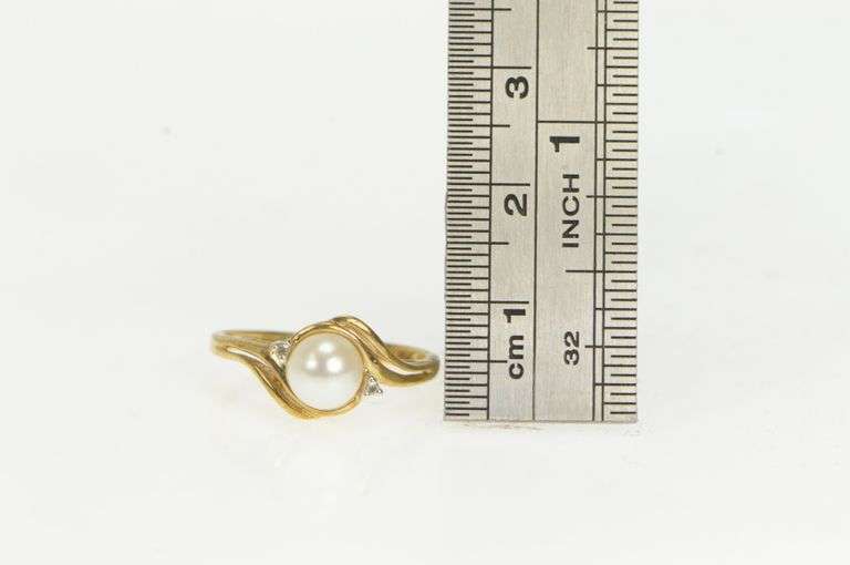 10K Yellow Gold Pearl Diamond Accent Vintage Bypass Ring