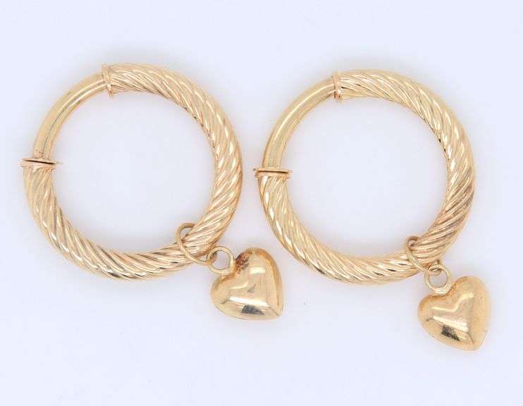 Yellow gold Hoop Earrings with Heart Shaped Charm