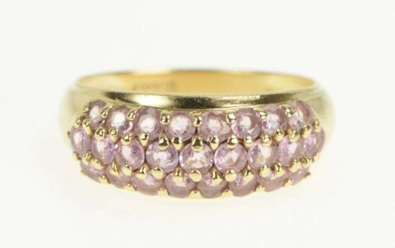 14K Yellow Gold Domed Pave Pink Topaz Statement Band Ring