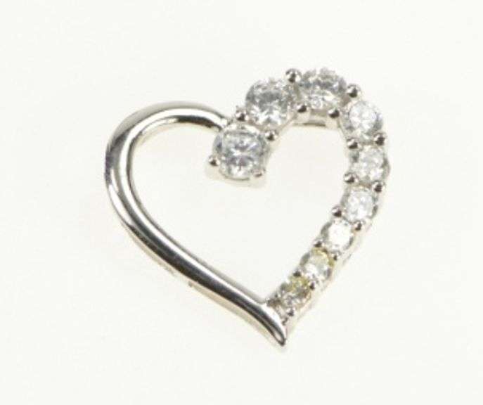 10K White Gold Heart Graduated CZ Love Symbol Valentine Charm/Pendant