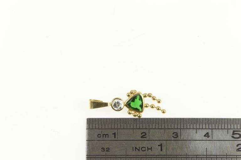 14K Yellow Gold Sim. Emerald CZ May Birthstone Baby Charm/Pendant