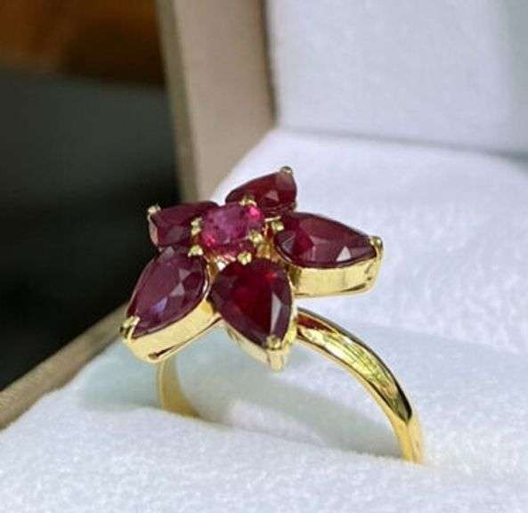 14KT SOLID YELLOW GOLD NATURAL RUBY COCKTAIL RING