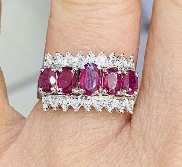 14kt Solid White Gold, Ruby, & Diamond Band Ring