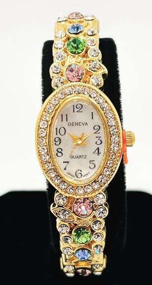Ladies Geneva & Gemstone Watch, 18kt Yellow GP Cuff