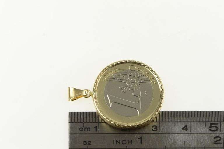 14K Yellow Gold 2002 1 Euro Coin Bezel Statement Pendant