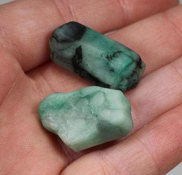 Gorgeous 68.3ct raw Emerald in matrix pair