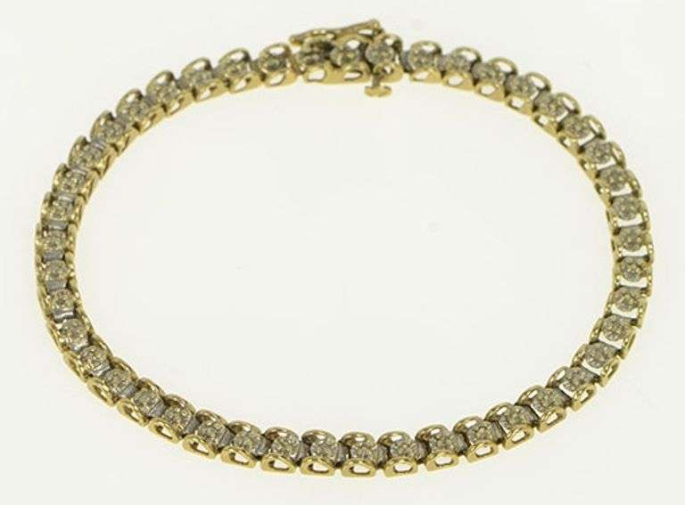 10K Yellow Gold Classic Diamond Squared Link Tennis Bracelet