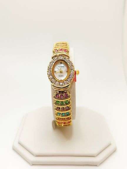 Ladies Geneva & Gemstone Watch, 18kt Yellow Gold Plated