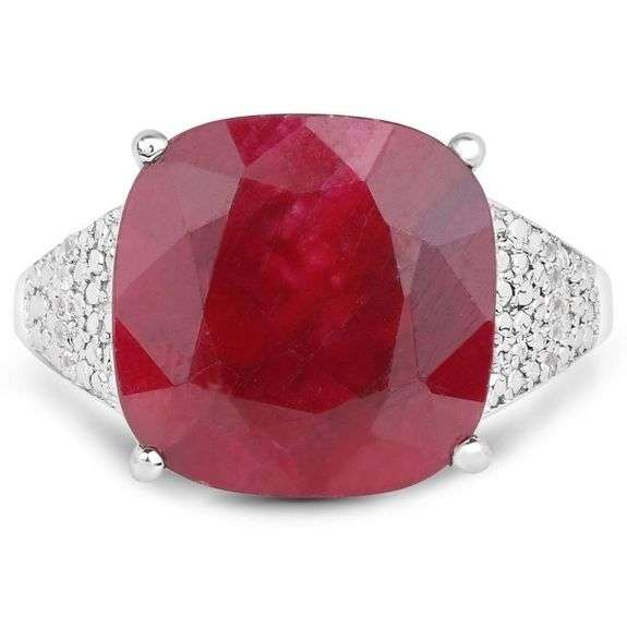 Impressive Rhodium Plated 14 Ct Natural Ruby Ring