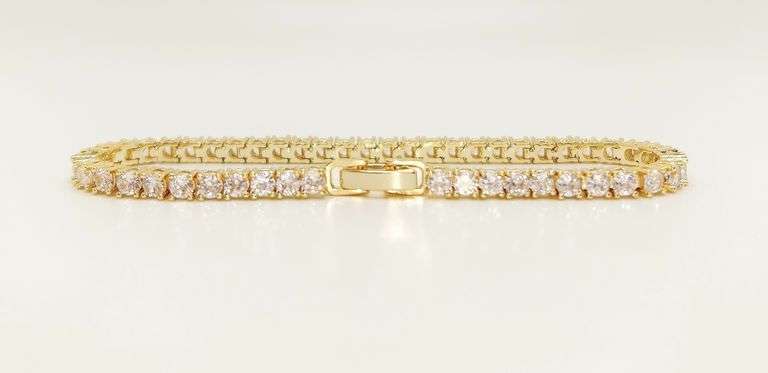 STUNNING 14KT YELLOW GOLD PLATED STERLING SILVER TENNIS BRACELET