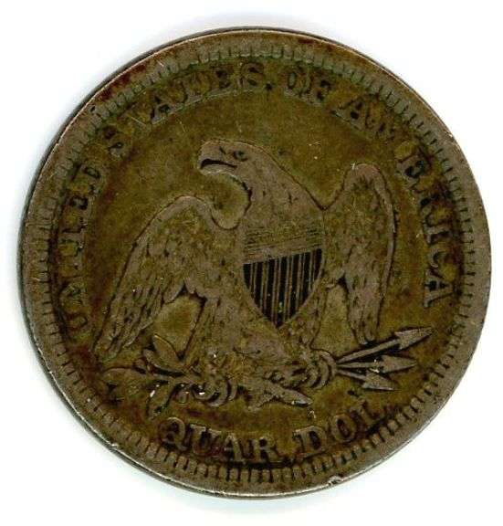 1857 No Motto Liberty Seated Quarter