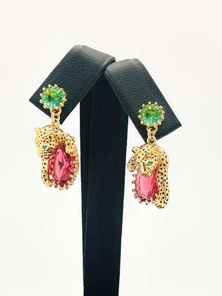 BEAUTIFUL AND UNIQUE DESIGNER PANTHER & GEMSTONE EARRINGS