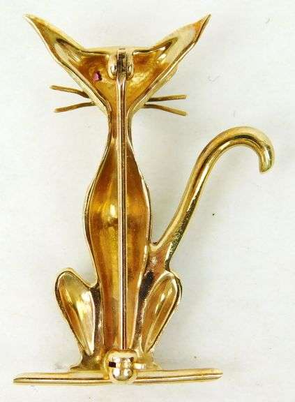 Exceptional Vintage 14K Cat Pin with Topaz Eyes