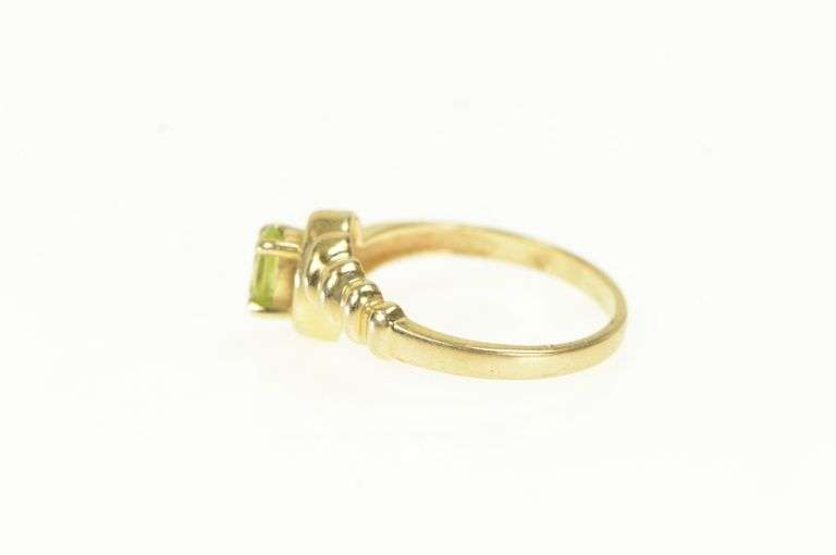 14K Yellow Gold Oval Peridot Scalloped Bypass Statement Ring