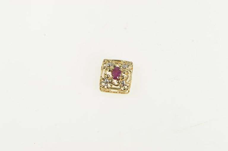 10K Yellow Gold Ruby Floral Filigree Slide Bracelet Charm/Pendant