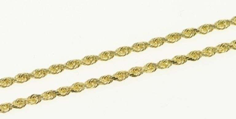 14K Yellow Gold 1.6mm Rope Chain Woven Twist Spiral Link Necklace