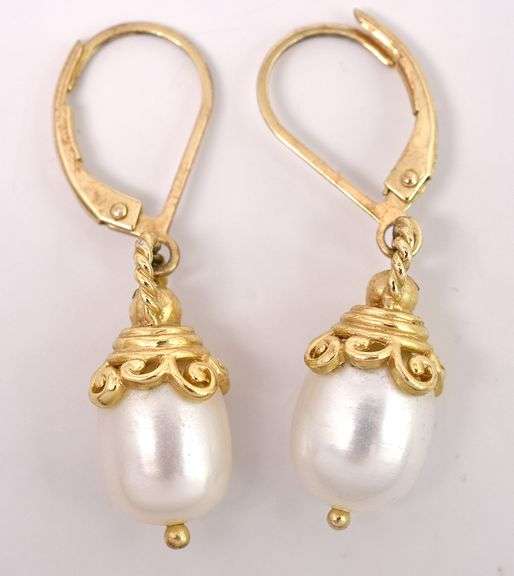 Vermeil Pearl Dangle Earrings In Sterling Silver
