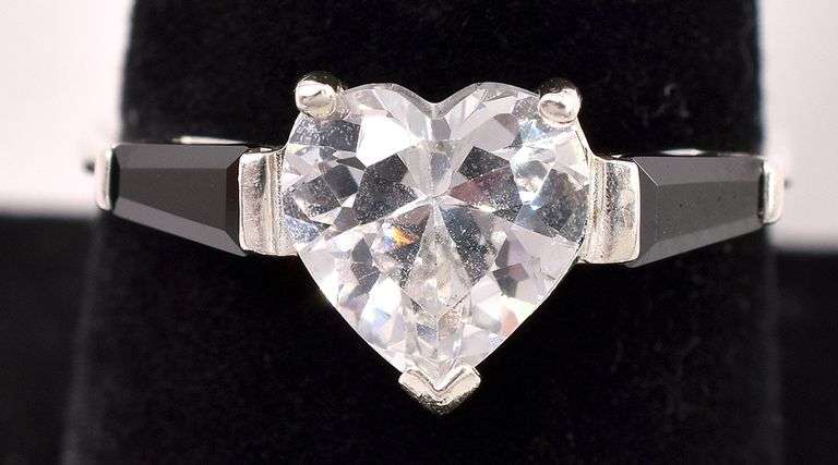 Heart CZ and Black Onyx Gem In Sterling Silver