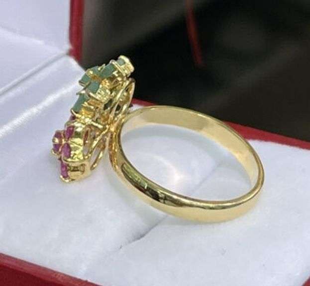 14KT SOLID YELLOW GOLD, RUBY, EMERALD, & BLUE SAPPHIRE RING!