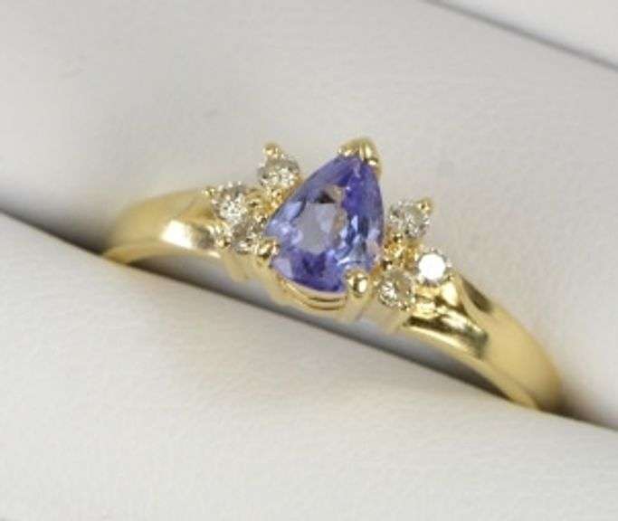 14K Yellow Gold Pear Tanzanite Diamond Engagement Ring